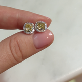 0.90 Ct each Fancy Yellow Cushion Studs Earrings