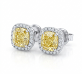 0.90 Ct each Fancy Yellow Cushion Studs Earrings