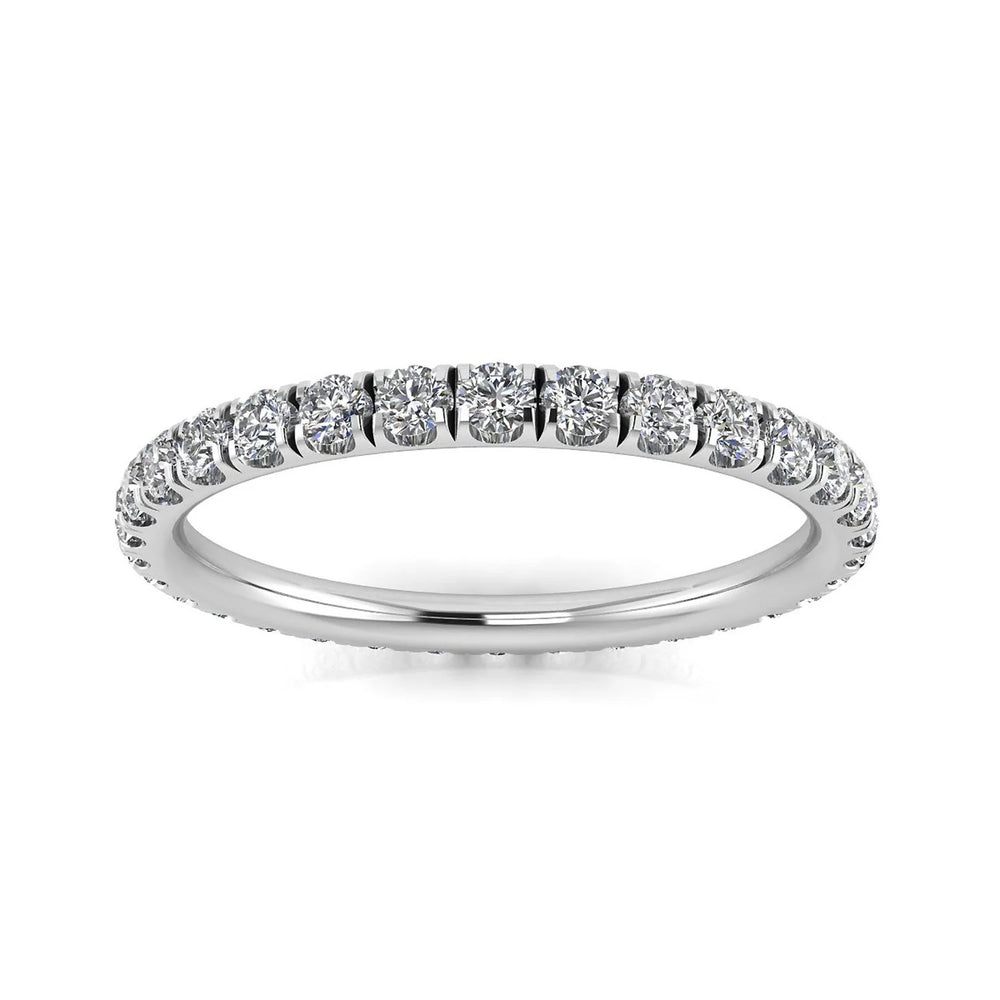 Elegant lab-grown diamond eternity ring in white gold, close-up front view