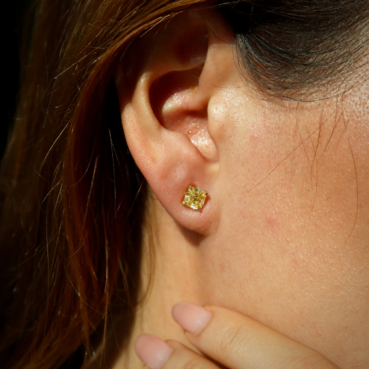1.01 /1.02 ct Fancy yellow cushion studs earrings