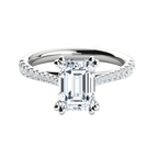 Emerald cut lab-grown diamond engagement ring with pavé diamond band on white gold