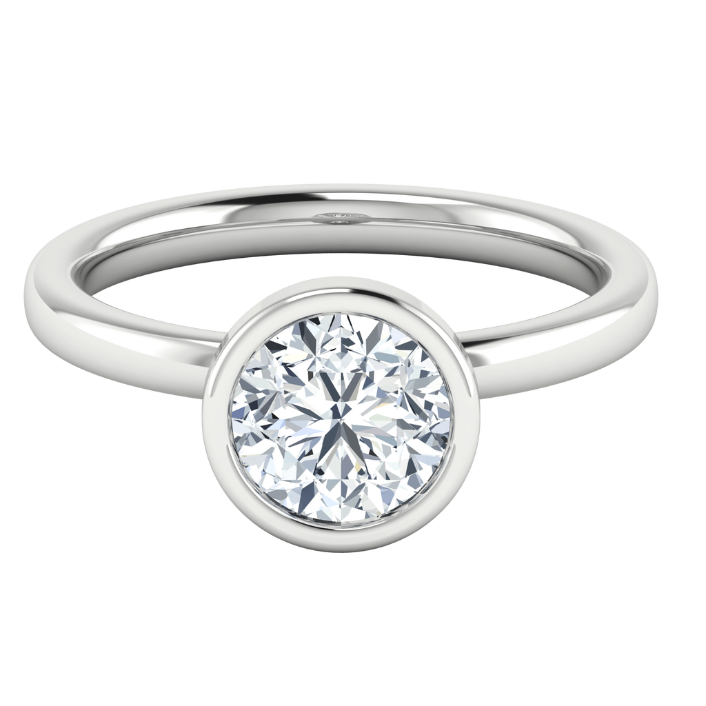 Bezel-set lab-grown diamond solitaire ring with round brilliant cut in white gold