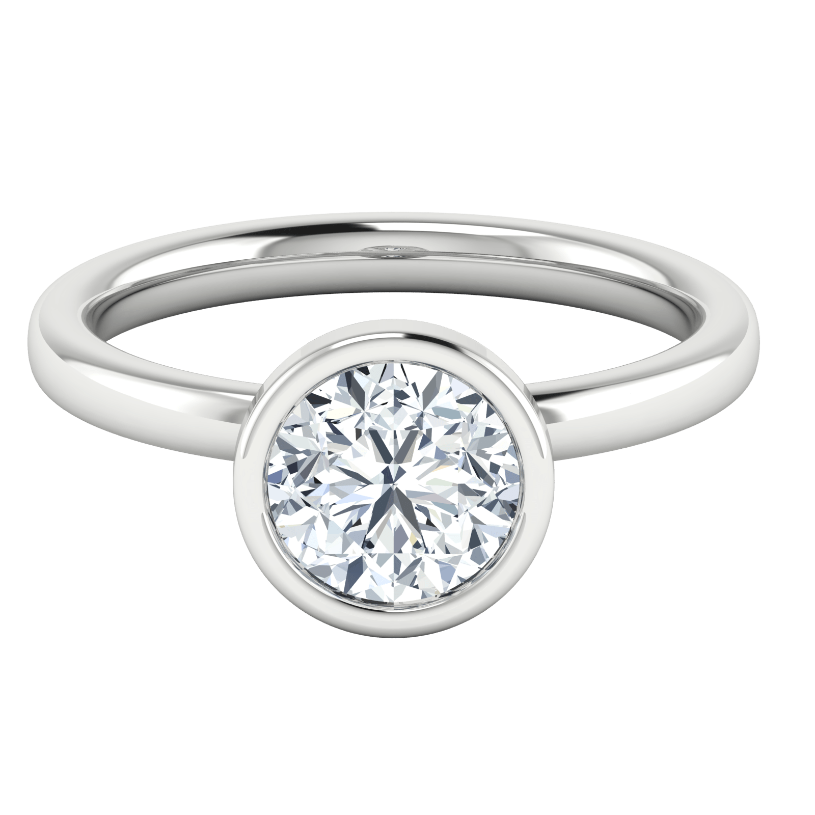 Bezel-set lab-grown diamond solitaire ring with round brilliant cut in white gold