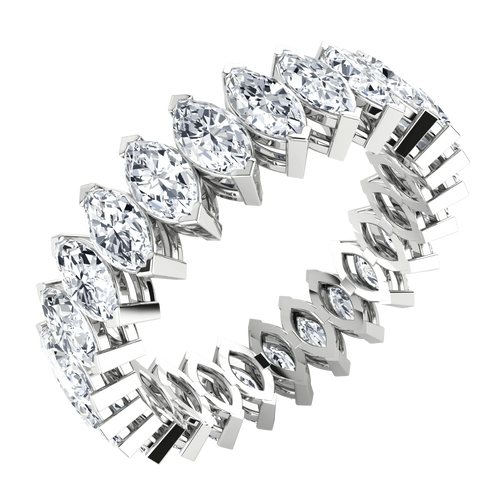 Marquise-cut lab-grown diamond eternity ring in white gold on black background