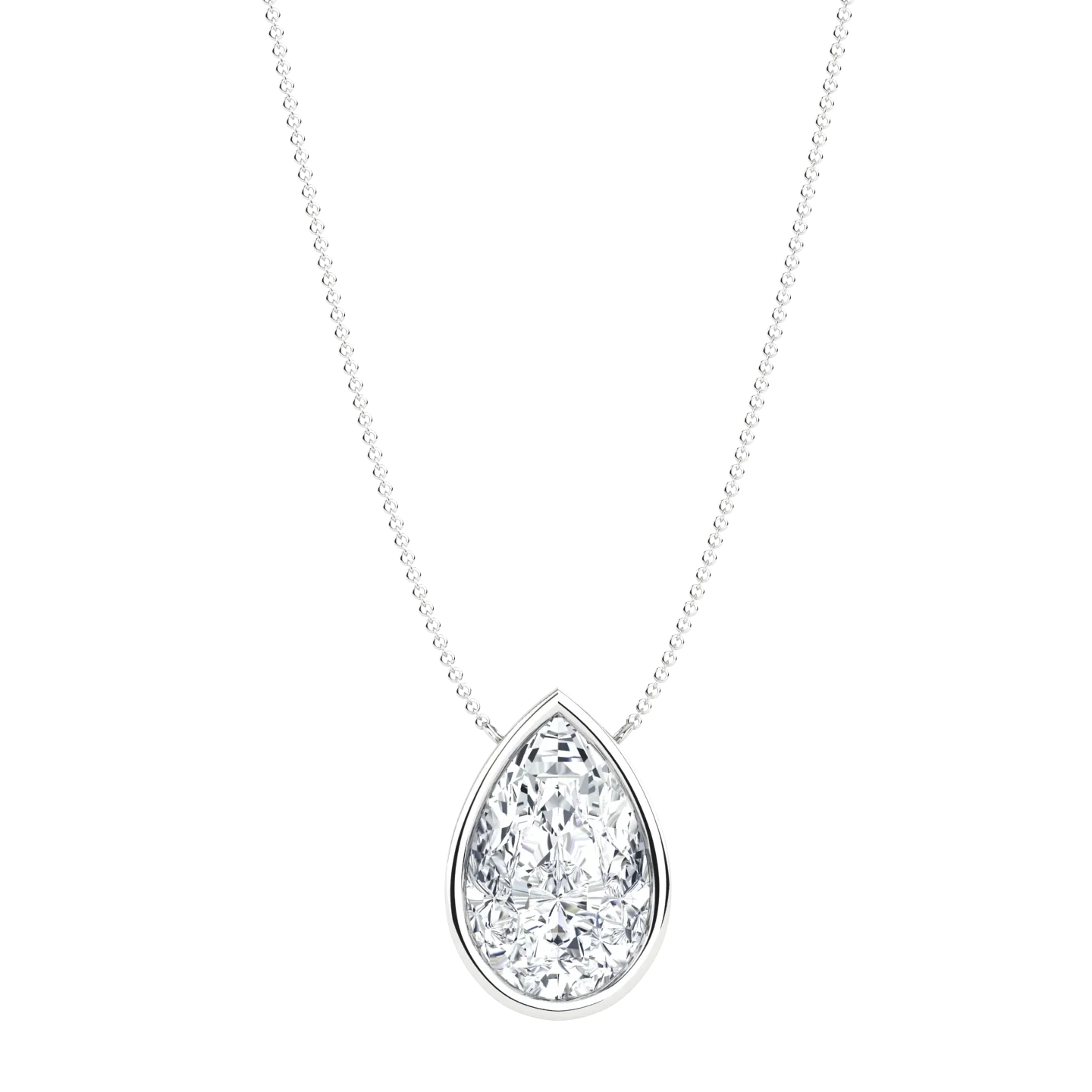 Pear-shaped lab-grown diamond pendant on a delicate silver chain necklace