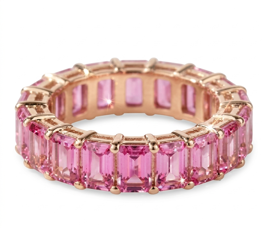 3 cttw Emerald Band Ring Fancy Pink Diamonds