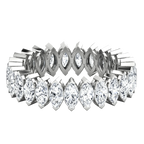 Marquise cut lab-grown diamond eternity band in white gold on black background