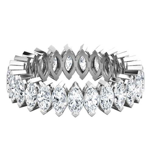 Marquise cut lab-grown diamond eternity band in white gold on black background