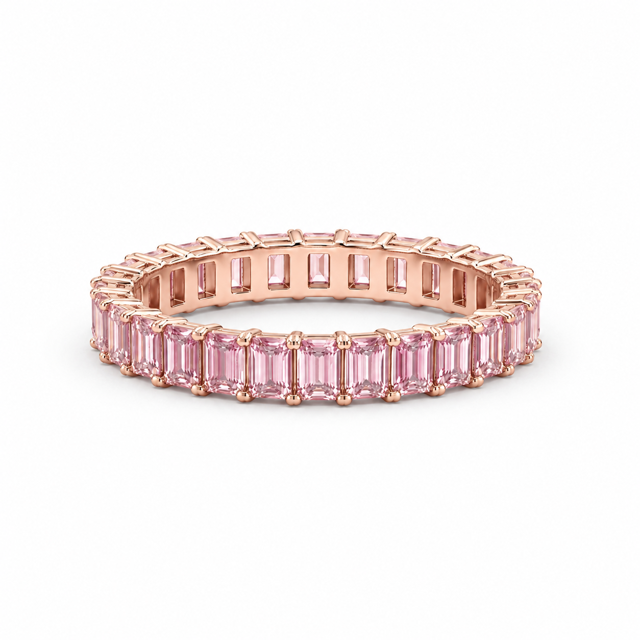 3 cttw Emerald Band Fancy Pink Lab-Grown Diamond Ring