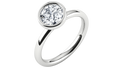 Solitaire lab-grown diamond ring with bezel setting on polished white gold band