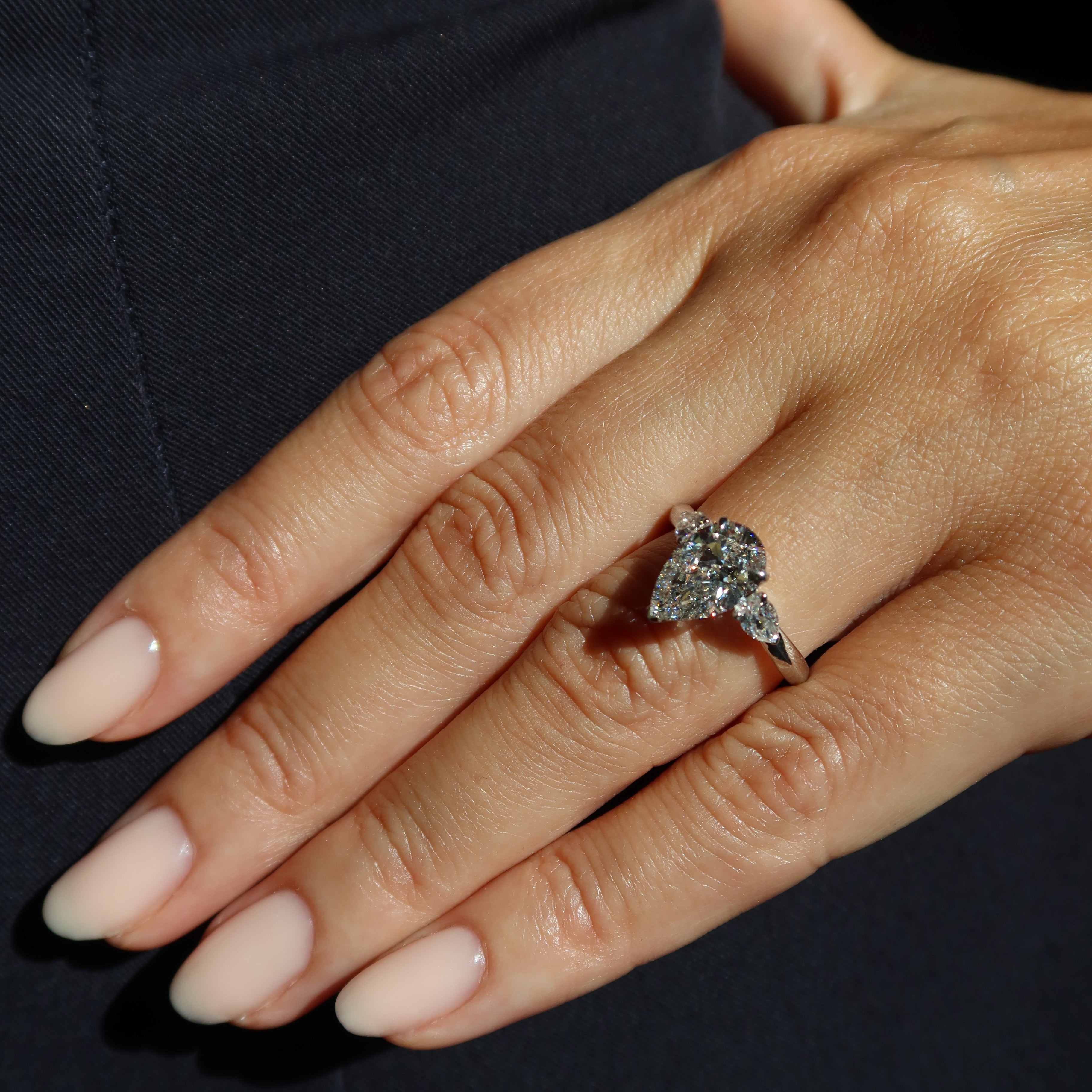 Pear Shape Lab-Grown Diamond Ring 2 Ct with 0.20 Ct Side Diamonds