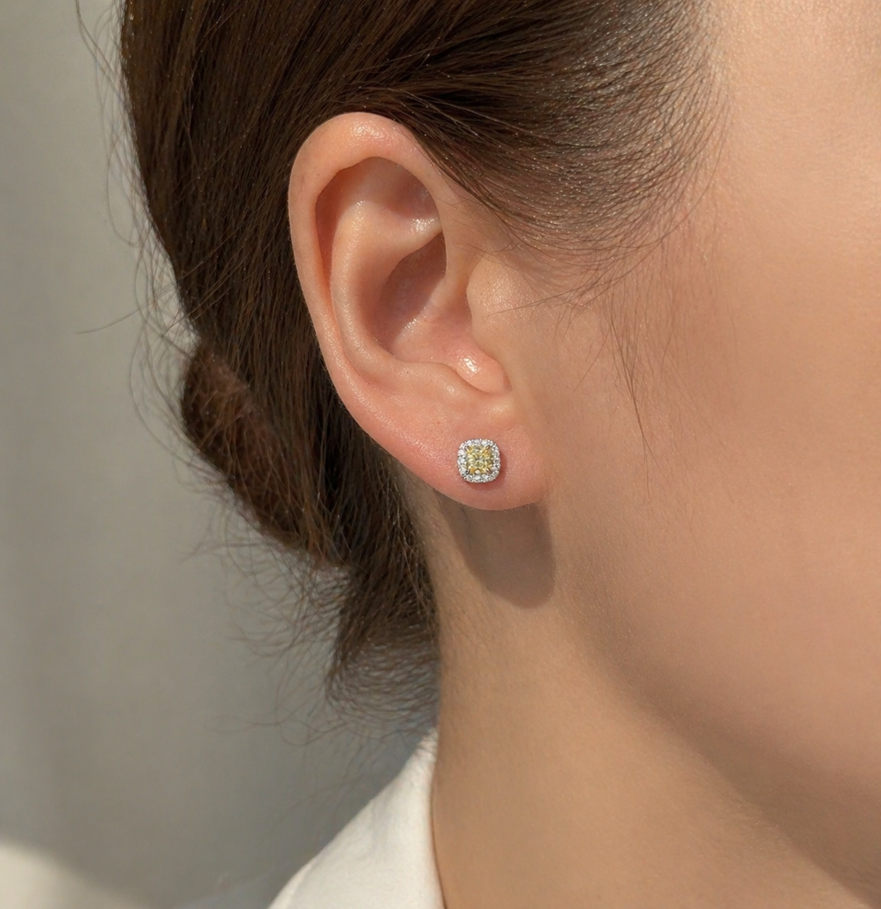 0.90 Ct each Fancy Yellow Cushion Studs Earrings