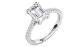 Emerald cut lab-grown diamond engagement ring with pavé band on white gold setting