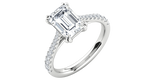 Emerald cut lab-grown diamond engagement ring with pavé band on white gold setting