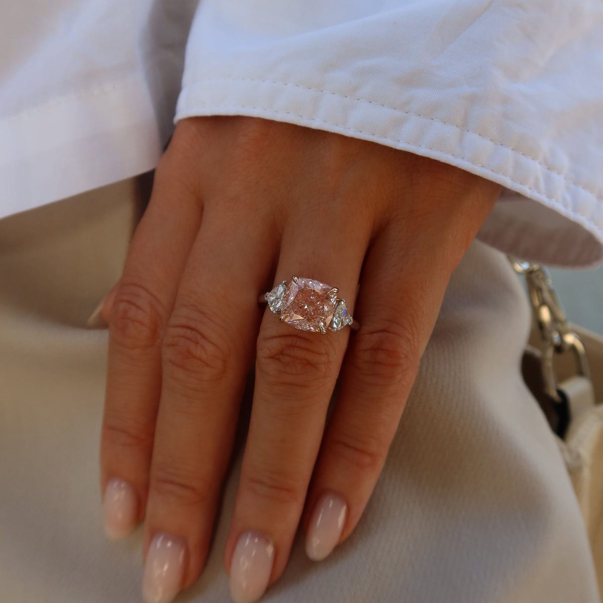 5.03 ct lab grown pink diamond cushion ring
