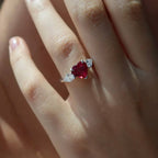 2 ct Heart shape Natural Mozambique Ruby Ring with 0.4 Ct side Pear shape Natural Diamonds