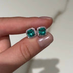1 Ct each Natural Emerald Stud Earrings with Natural Diamonds
