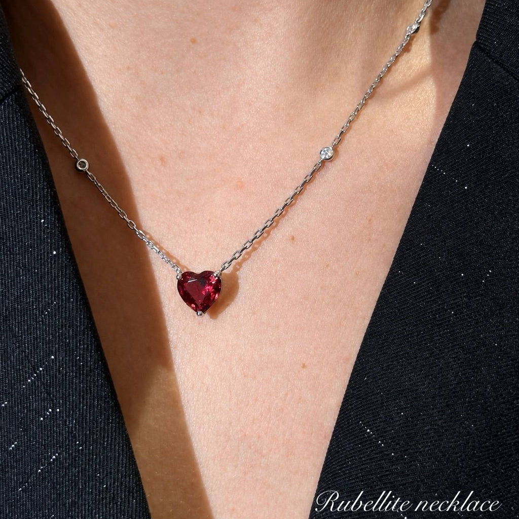 2 ct Rubellite Heart Pendant with Natural Diamonds