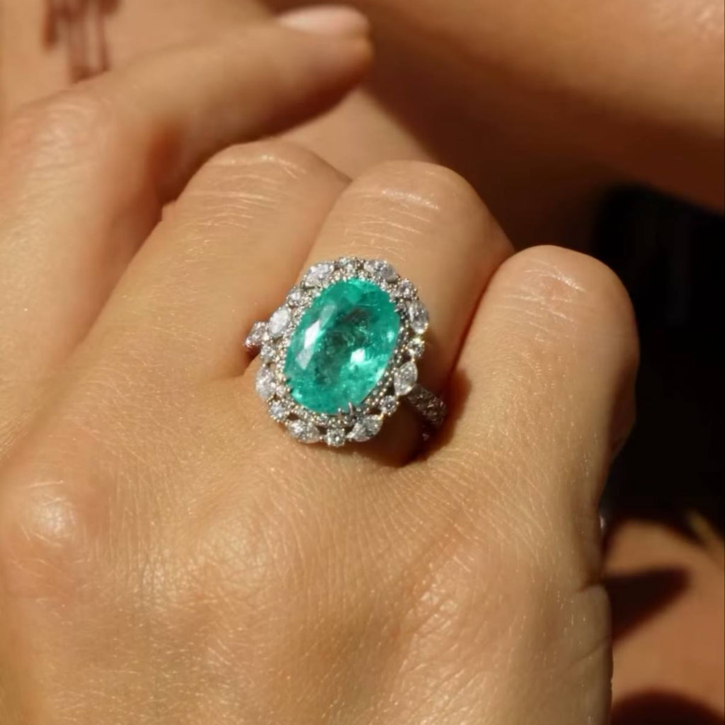 5.48 Ct Natural Tourmaline Paraiba Ring with Natural Diamond