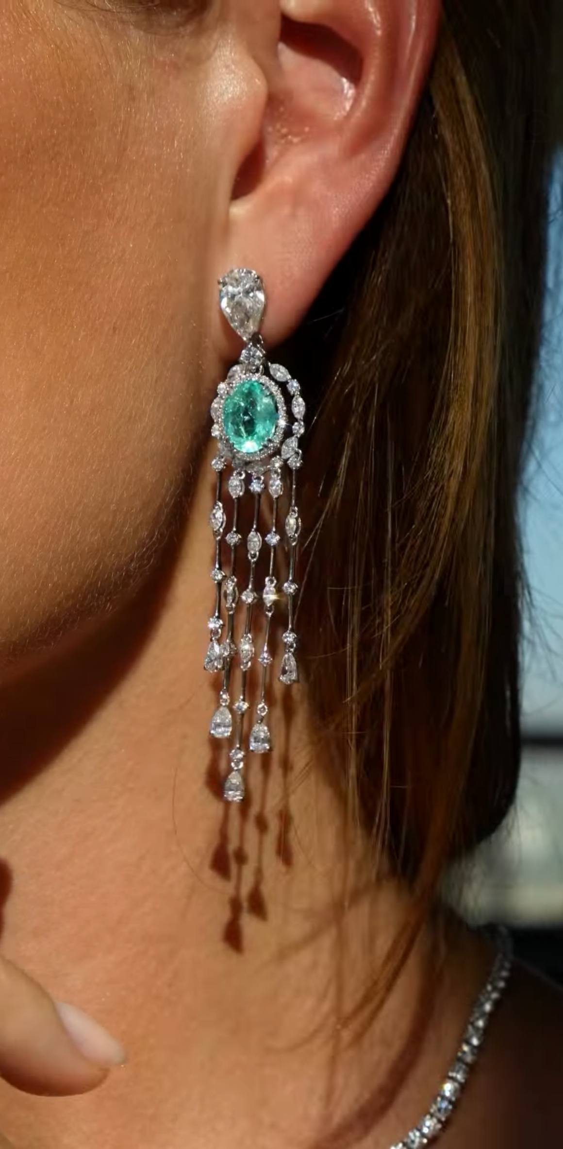 4.58 cttw Oval Tourmaline Paraiba  Transformer earrings with Natural Diamond
