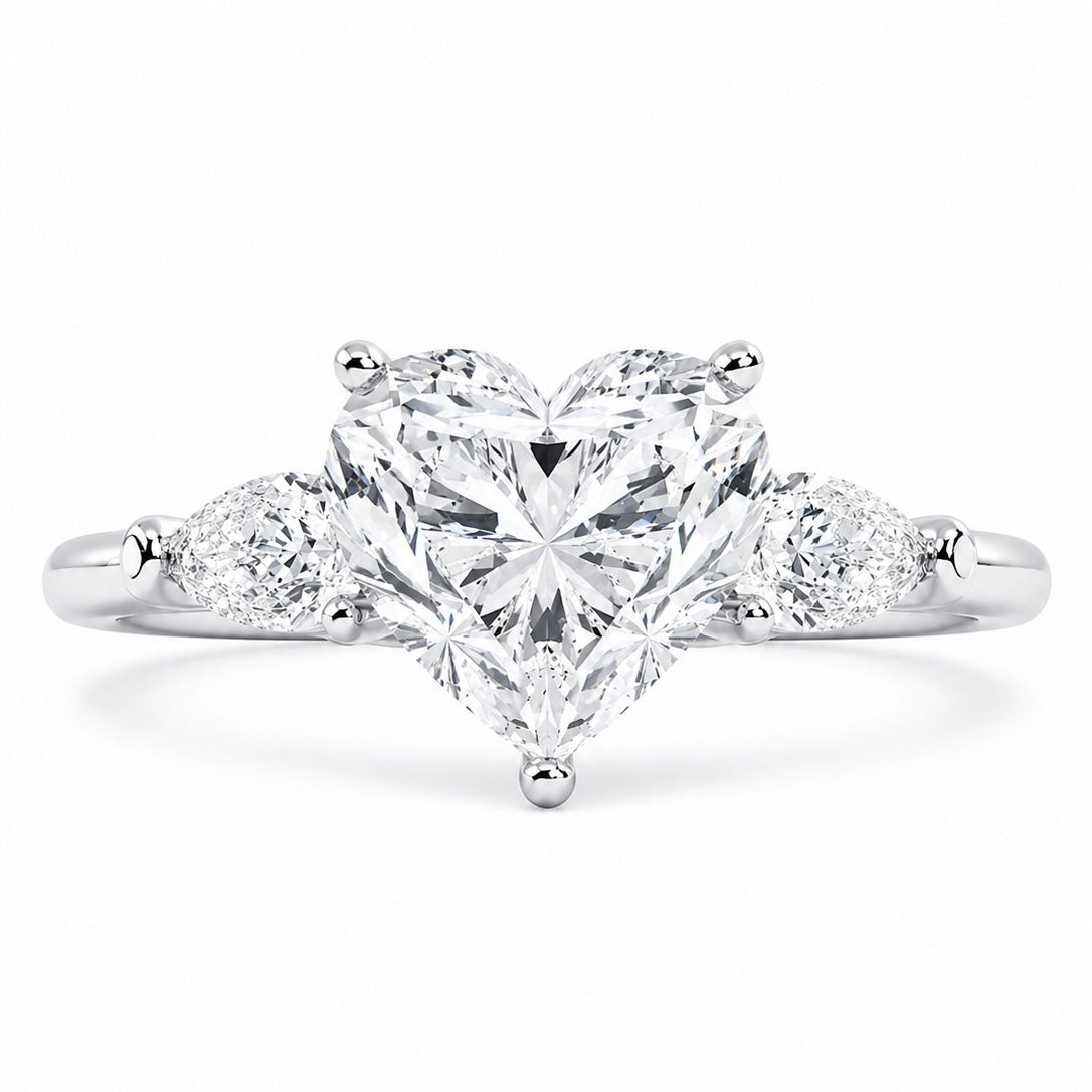 3.09 Ct Heart Lab-Grown Diamond Ring with Side Stones