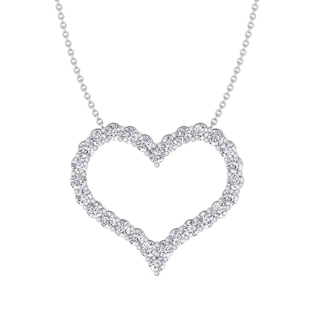Lab-grown diamond heart pendant necklace on silver chain, elegant jewelry design