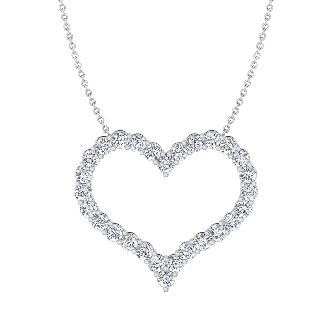 Lab-grown diamond heart pendant necklace on silver chain, elegant jewelry design