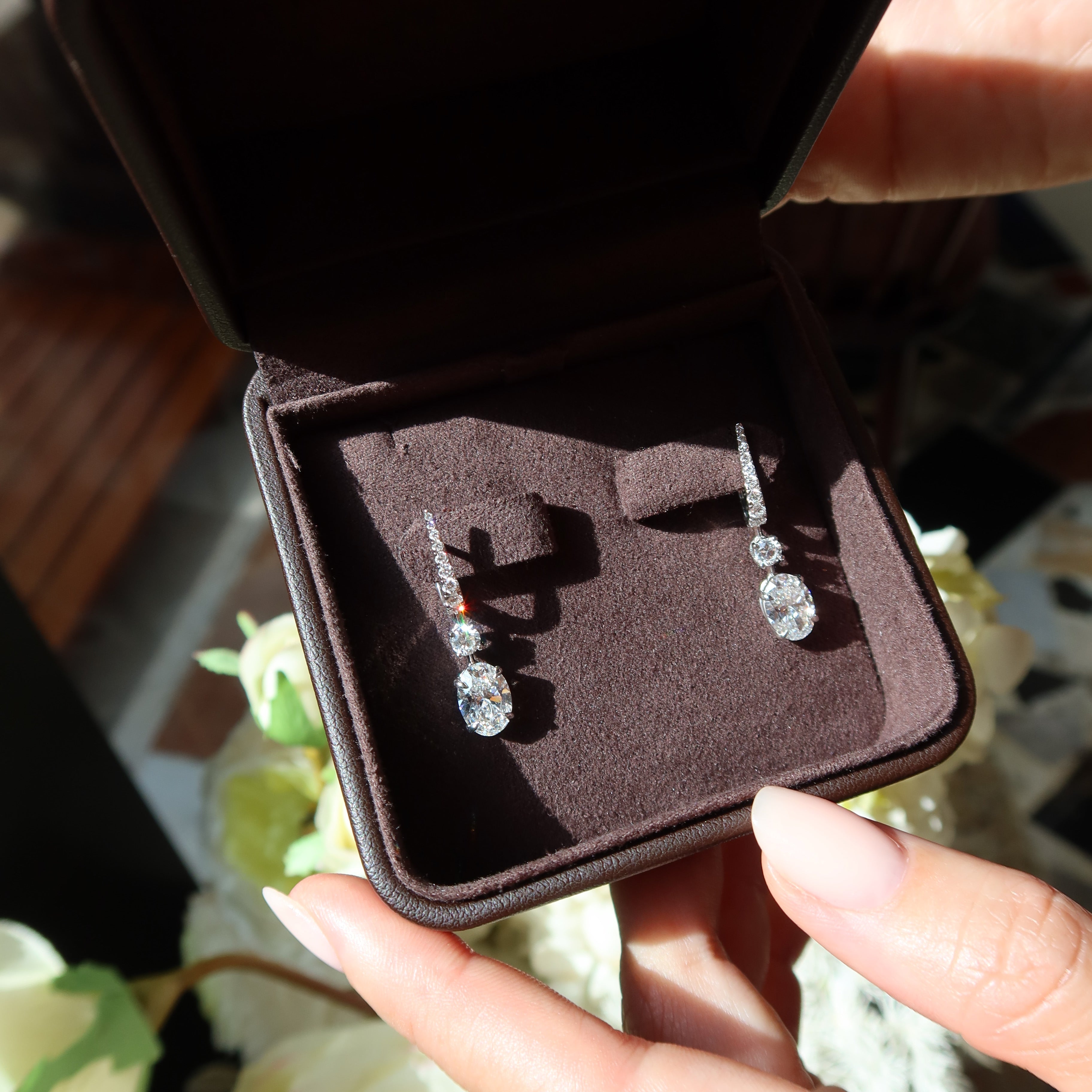Oval Drop Lab-Grown Diamond Earrings 1.5 Ct each