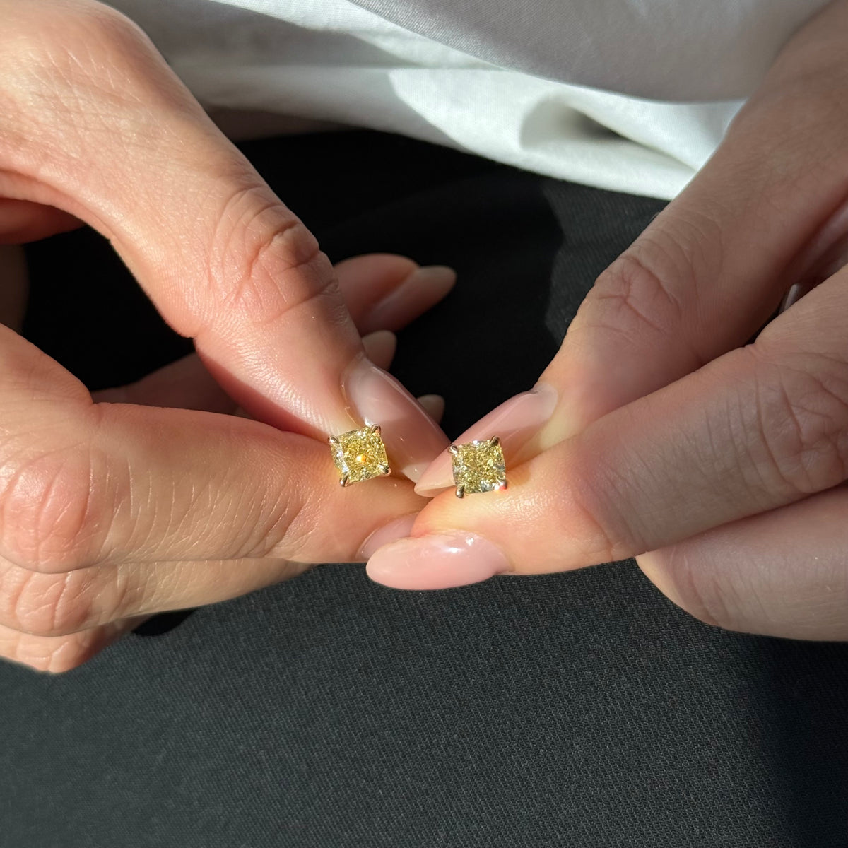 1.01 /1.02 ct Fancy yellow cushion studs earrings