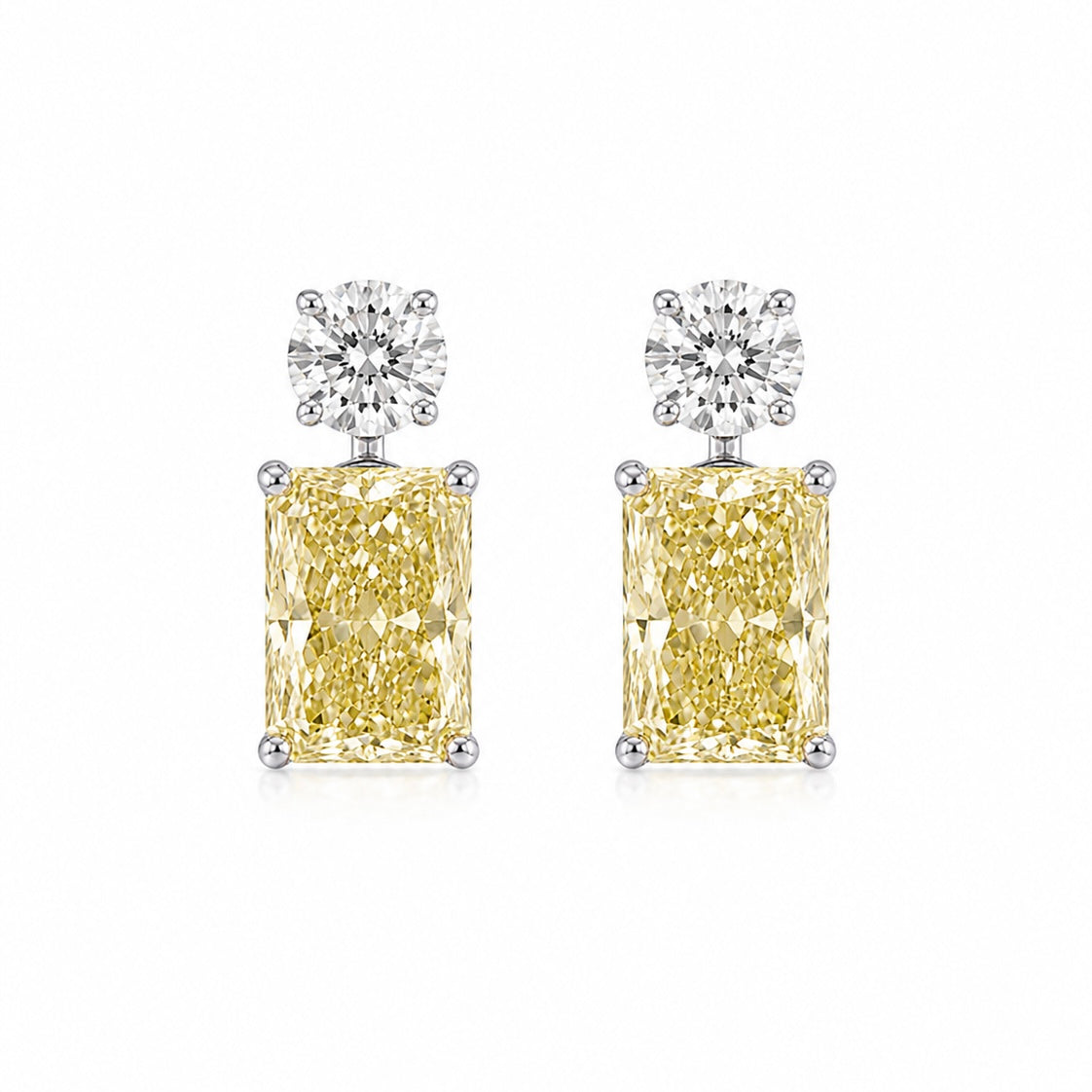 1.50 Ct each Fancy Yellow Radiant Earrings with Round Diamonds