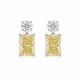 1.50 Ct each Fancy Yellow Radiant Earrings with Round Diamonds