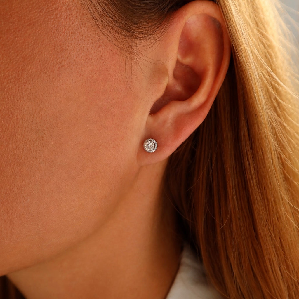 Halo Round Lab-Grown Diamond Stud Earrings 0.5 ct each