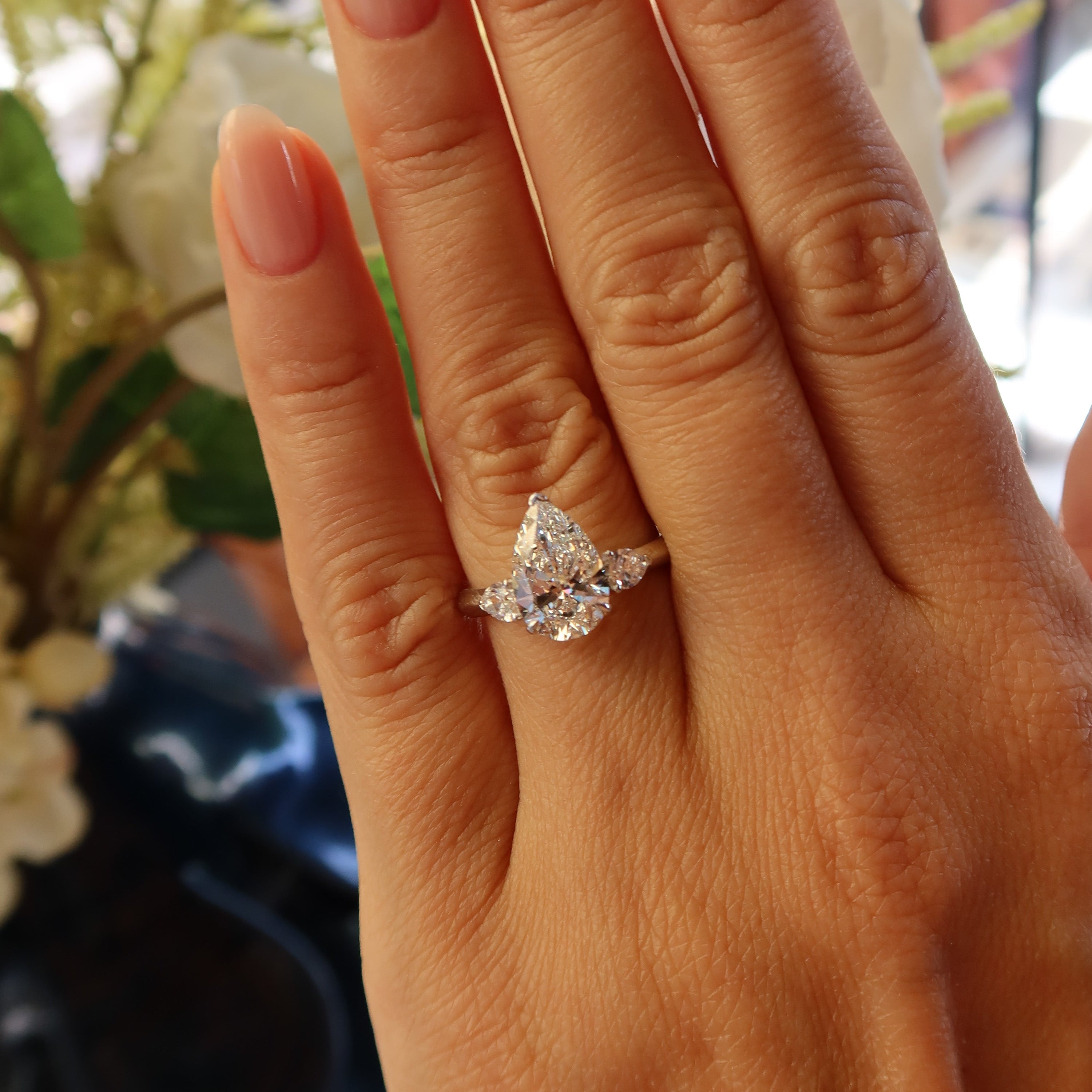 Pear Shape Lab-Grown Diamond Ring 2 Ct with 0.20 Ct Side Diamonds