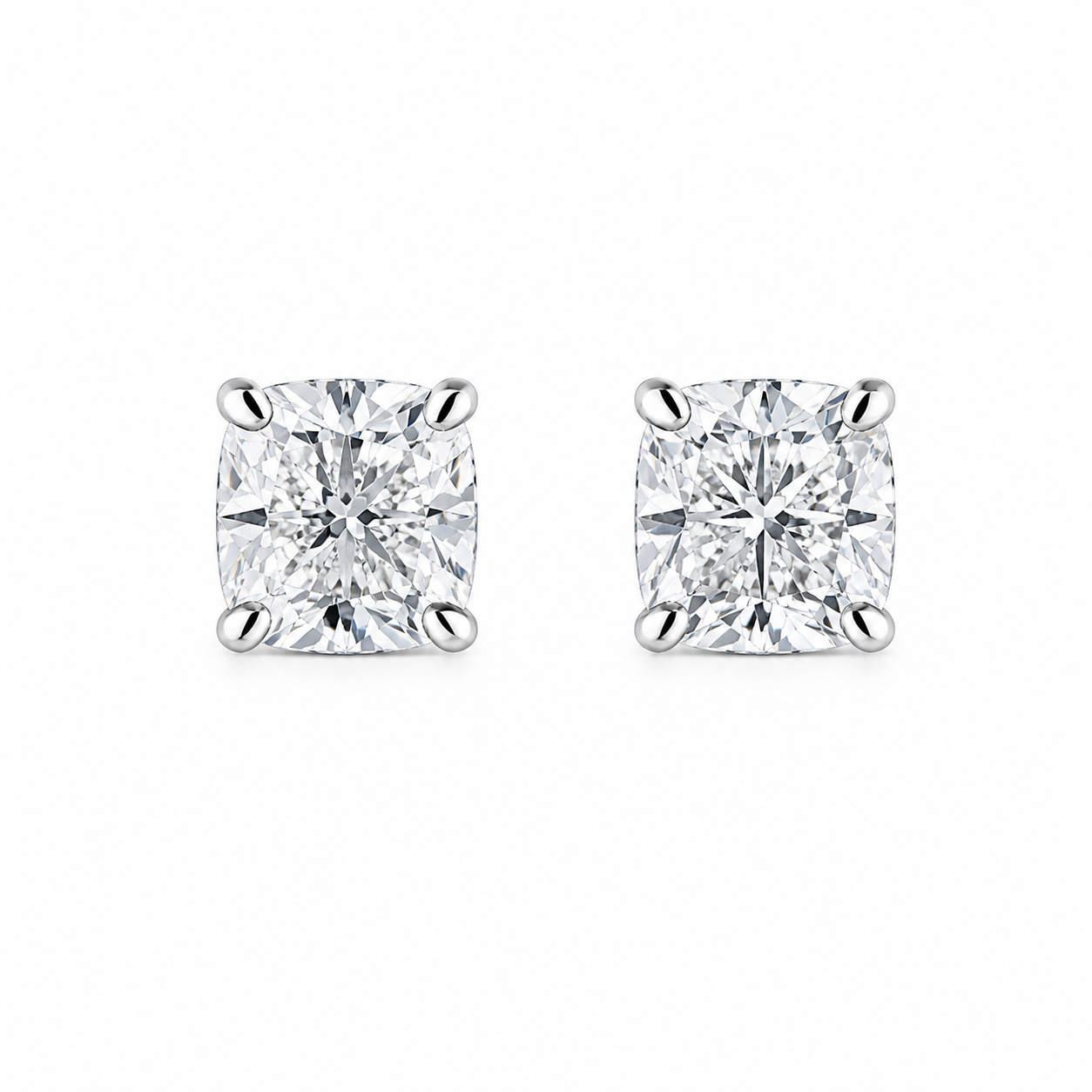 1.5 ct each Cushion Stud Diamond Earrings