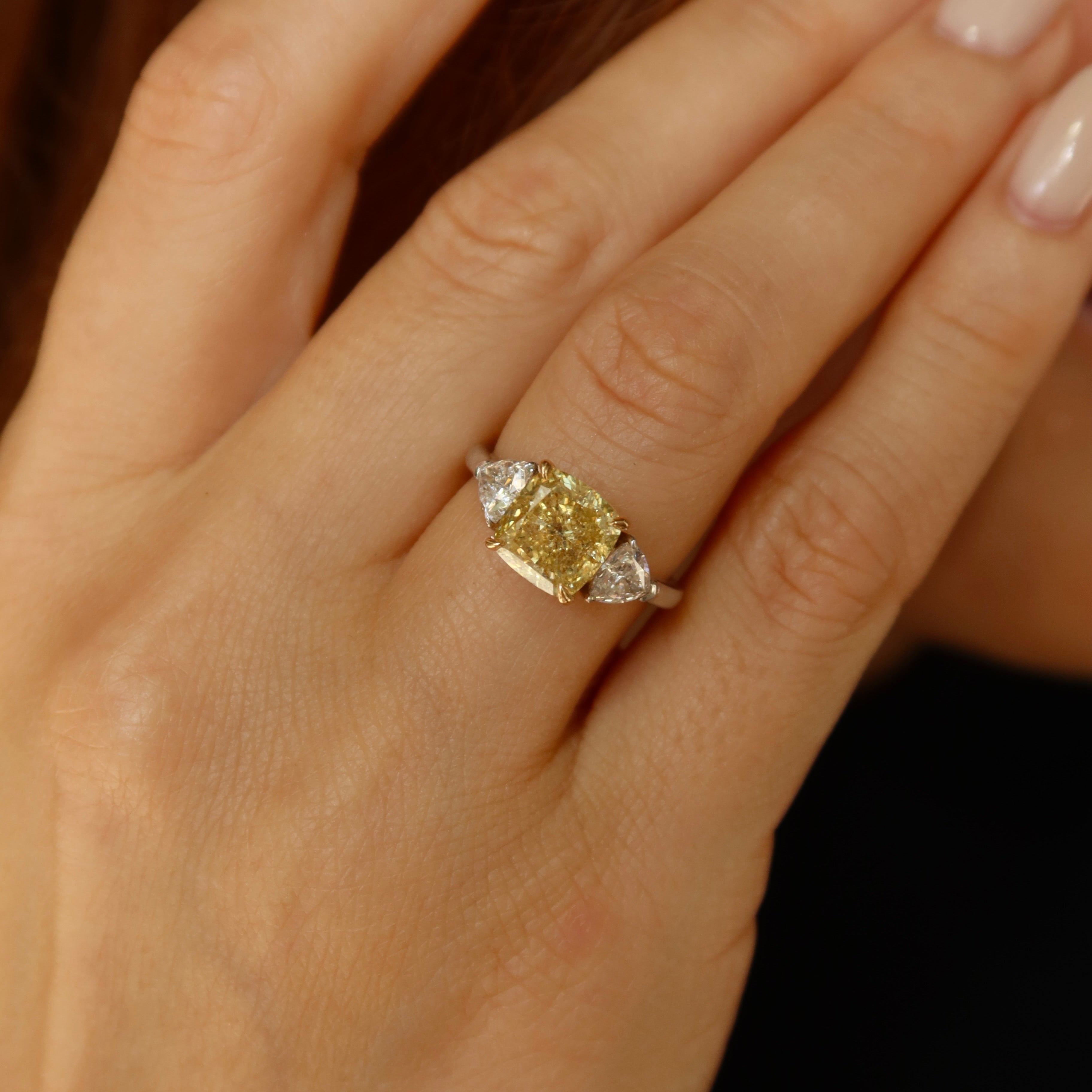 3.01 Ct Yellow Cushion Lab-Grown Diamond Ring