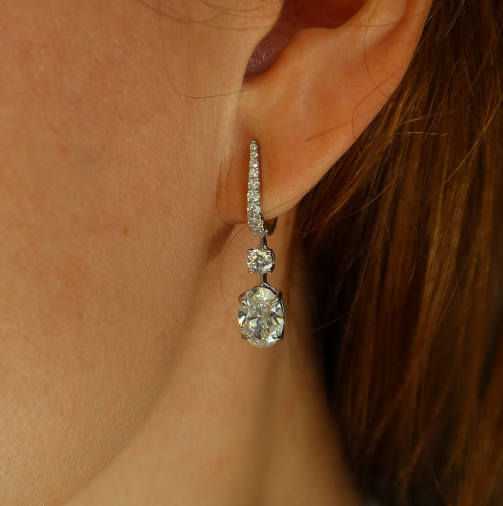 Oval Drop Lab-Grown Diamond Earrings 1.5 Ct each