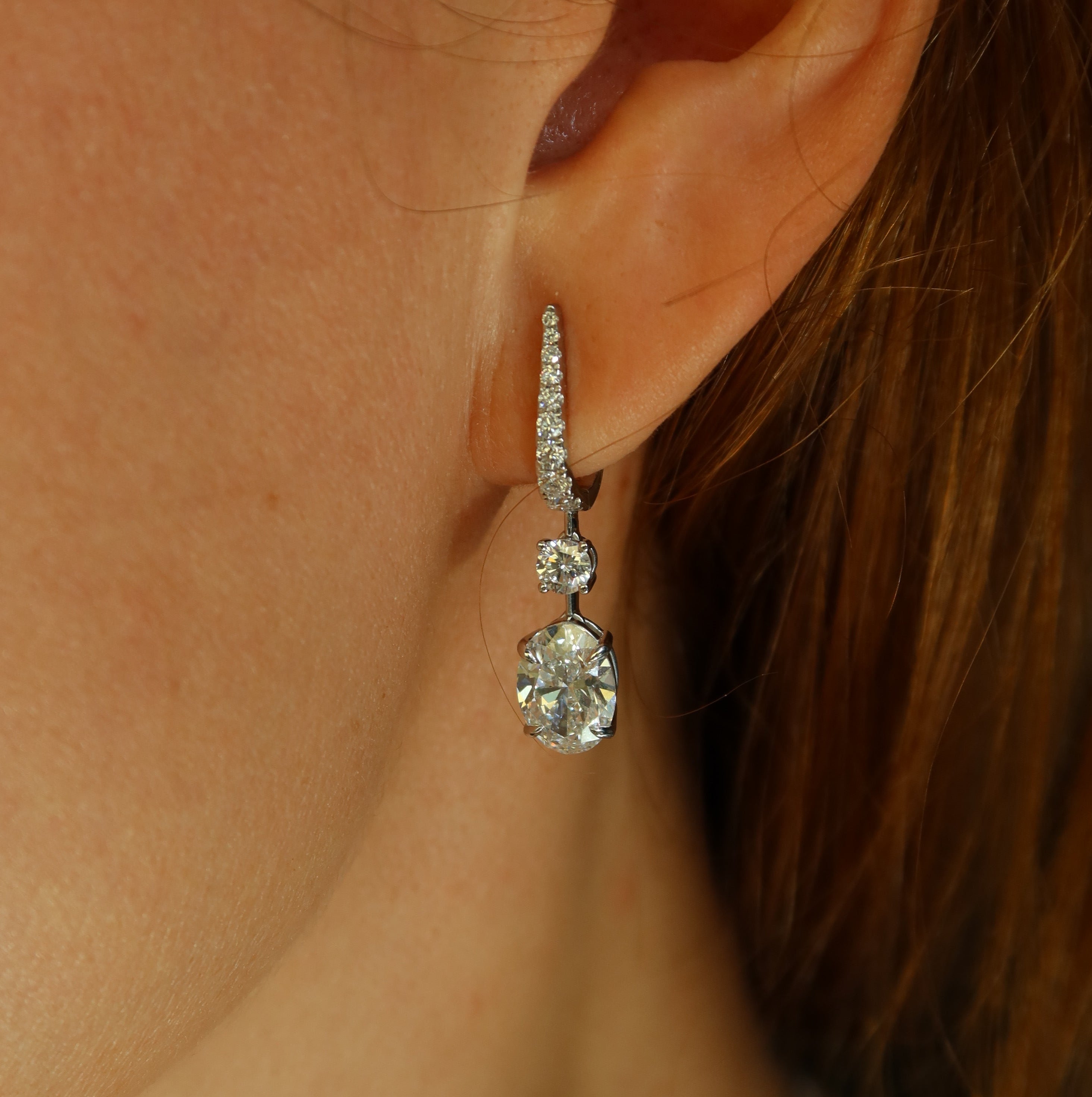 Oval Drop Lab-Grown Diamond Earrings 1.5 Ct each