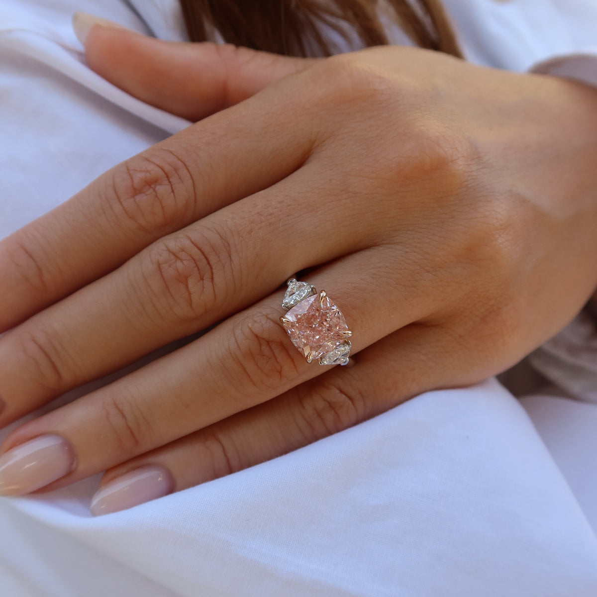 5.03 ct lab grown pink diamond cushion ring
