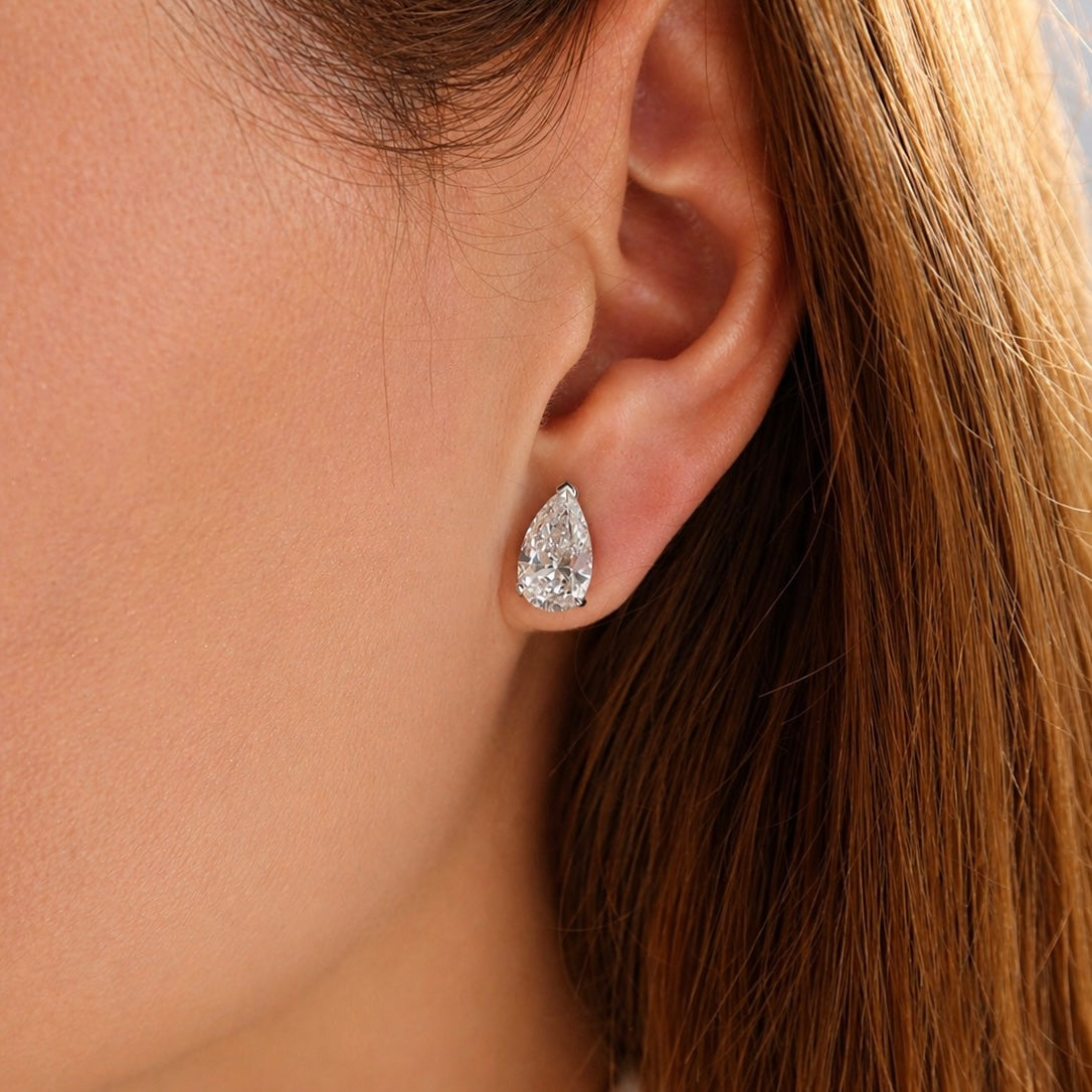 4 Ct each Pear Shape Studs Diamond Earrings