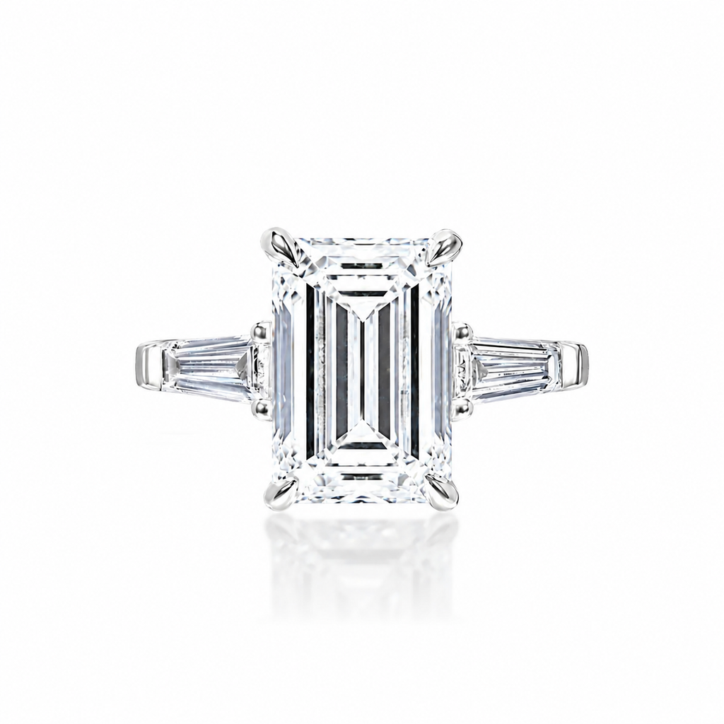 5.06 Ct Emerald Lab-grown Diamond ring with 1 cttw side diamonds