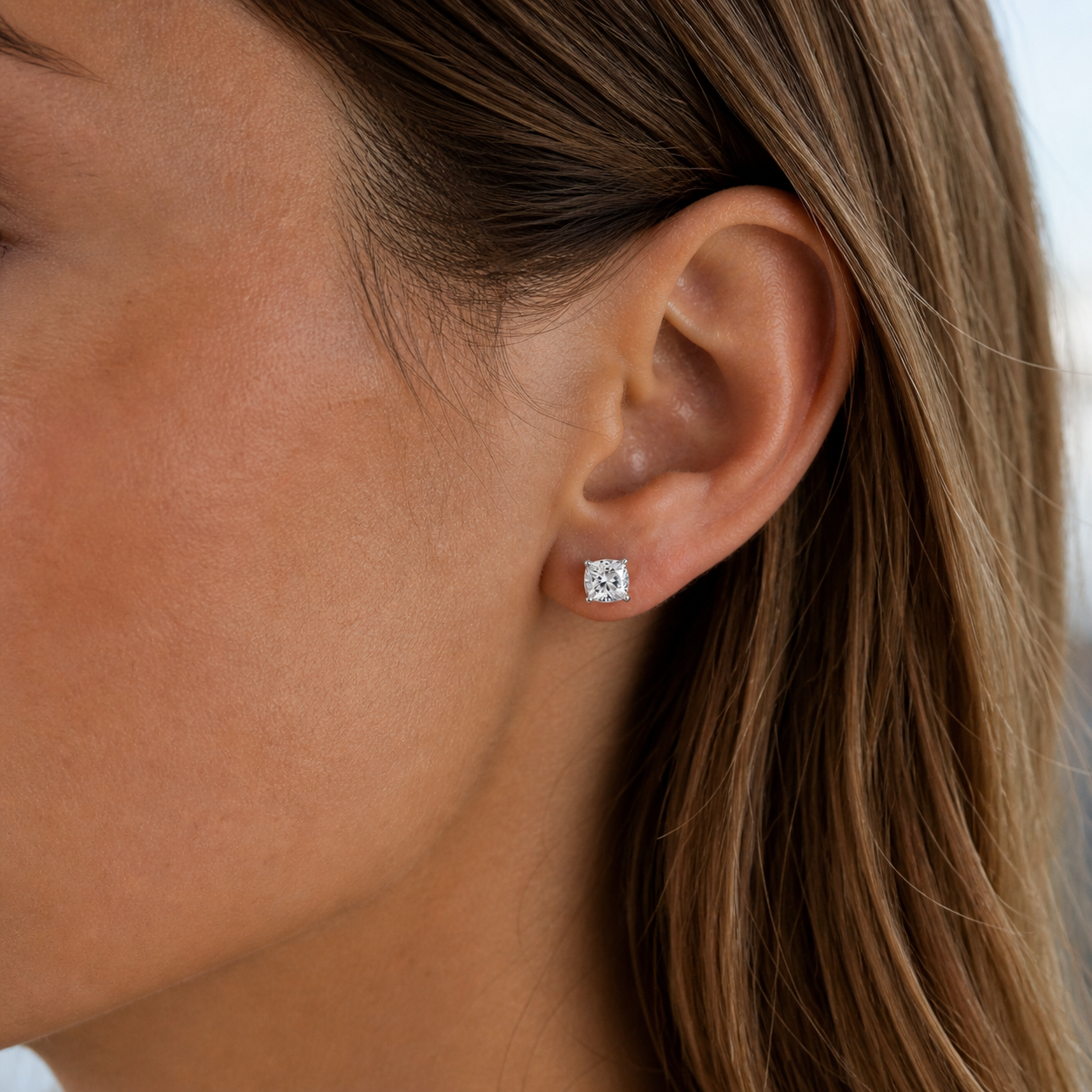 1.5 ct each Cushion Stud Diamond Earrings