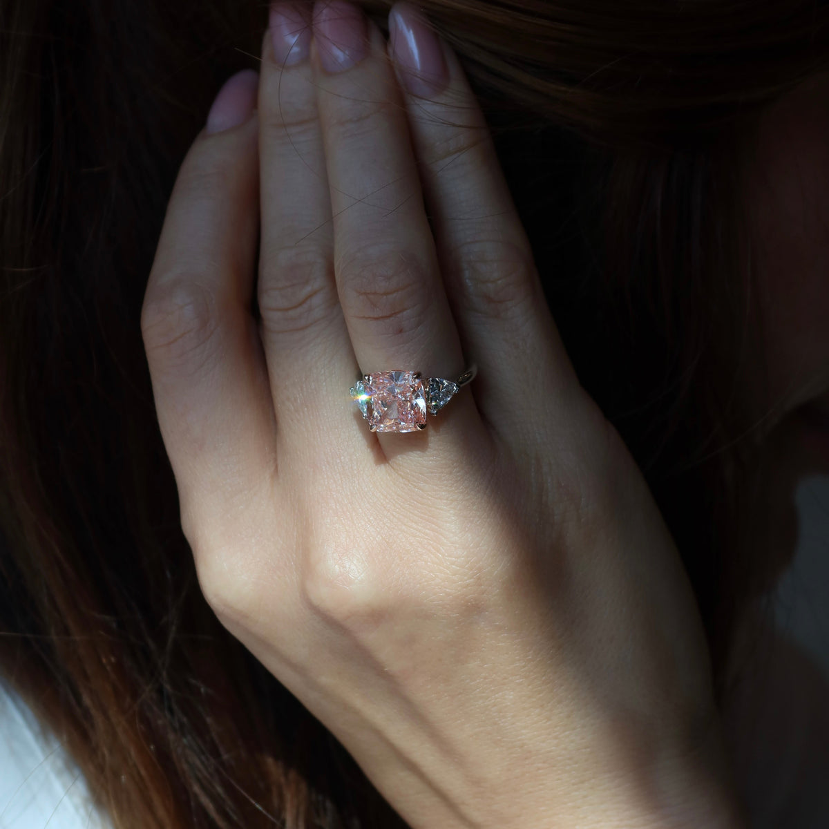 5.03 ct lab grown pink diamond cushion ring