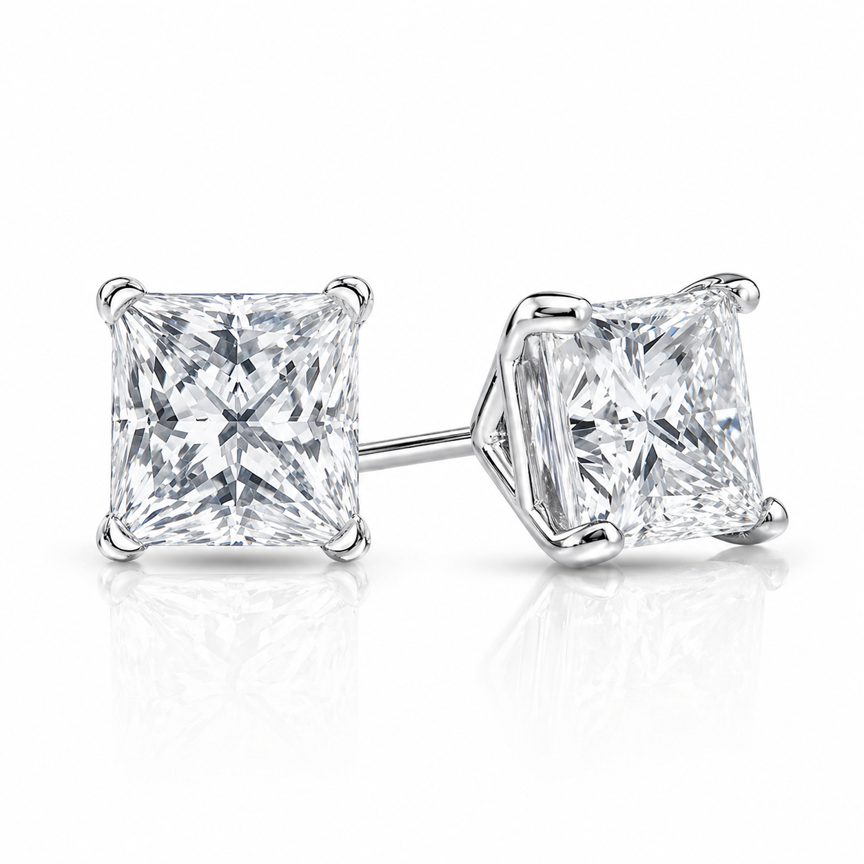 1.5 Ct each Princess cut Diamond Studs Earrings