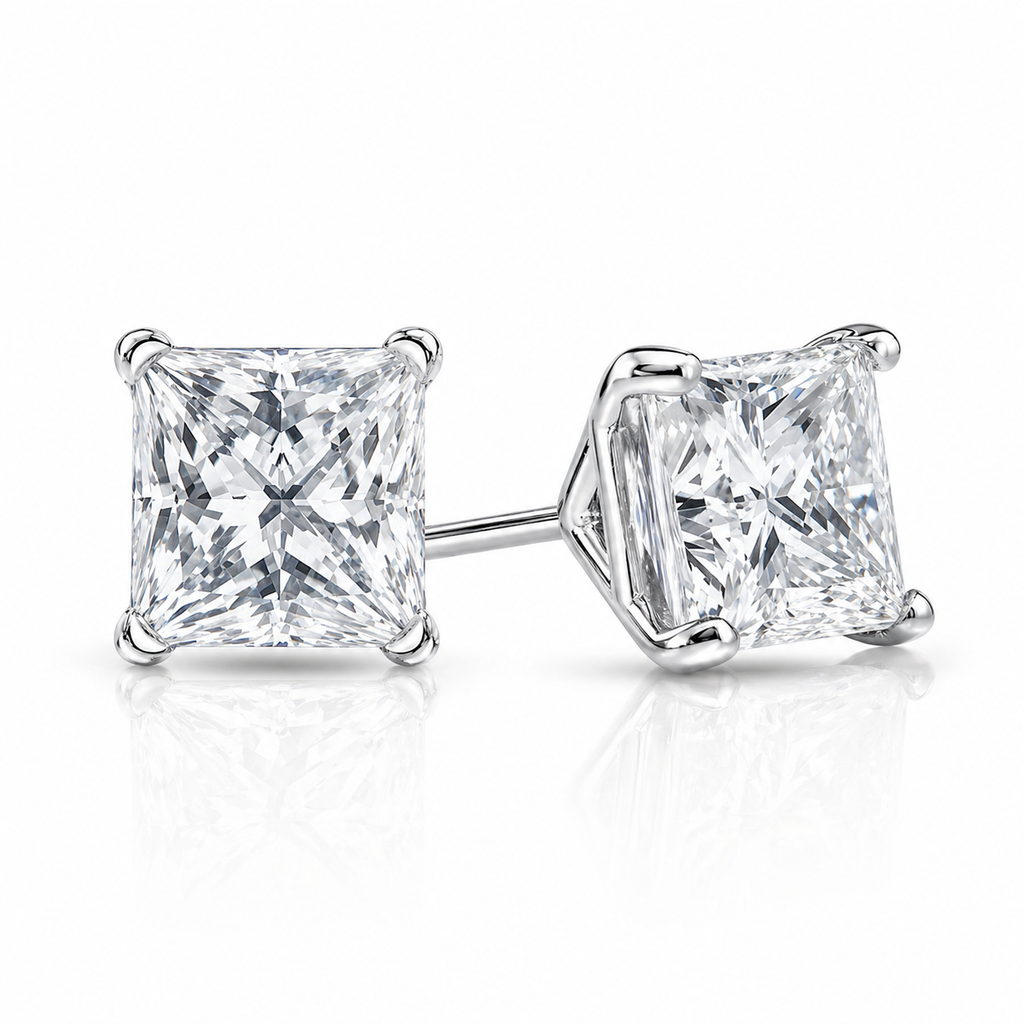 1.5 Ct each Princess cut Diamond Studs Earrings