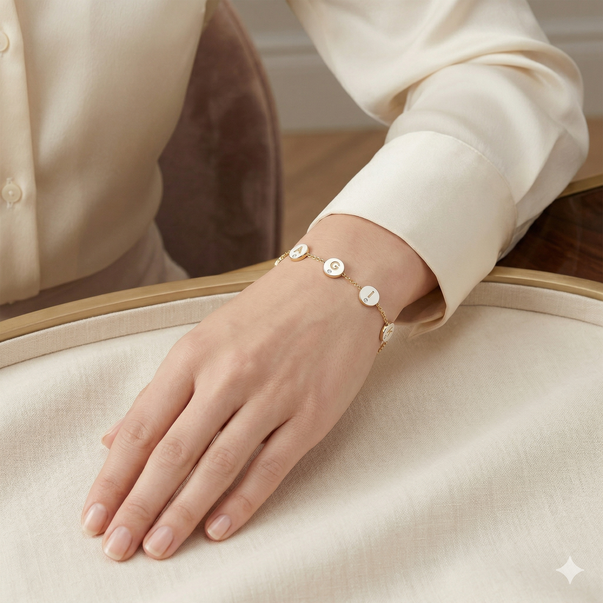 Custom Multi Letter Chain gold bracelet  with small diamonds