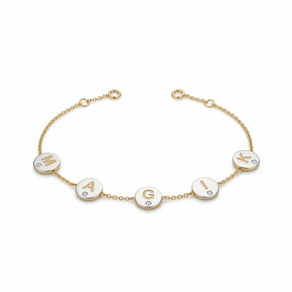 Custom Multi Letter Chain Lab-Grown Diamond Gold Bracelet with Small Diamonds