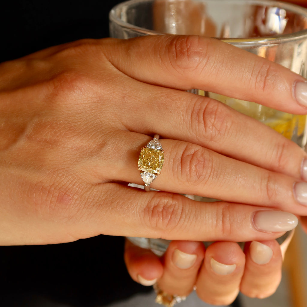 3.01 Ct Yellow Cushion Lab-Grown Diamond Ring