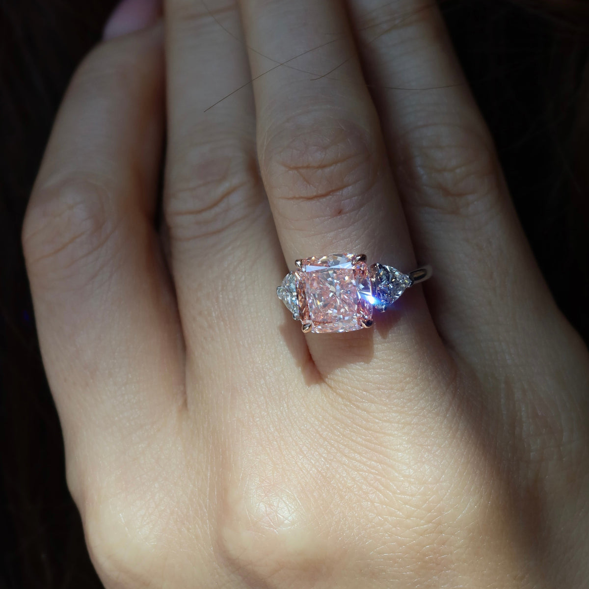 5.03 ct lab grown pink diamond cushion ring