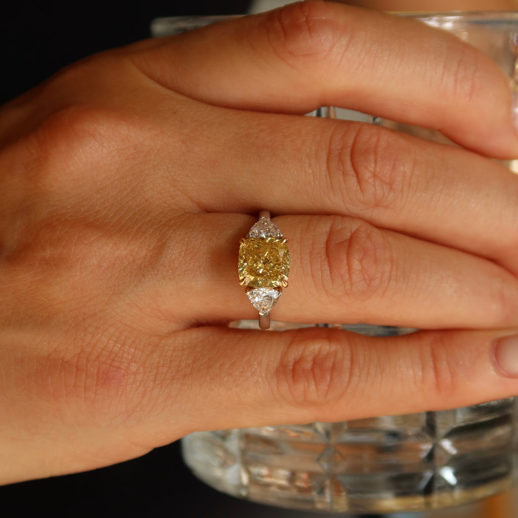 3.01 Ct Yellow Cushion Lab-Grown Diamond Ring