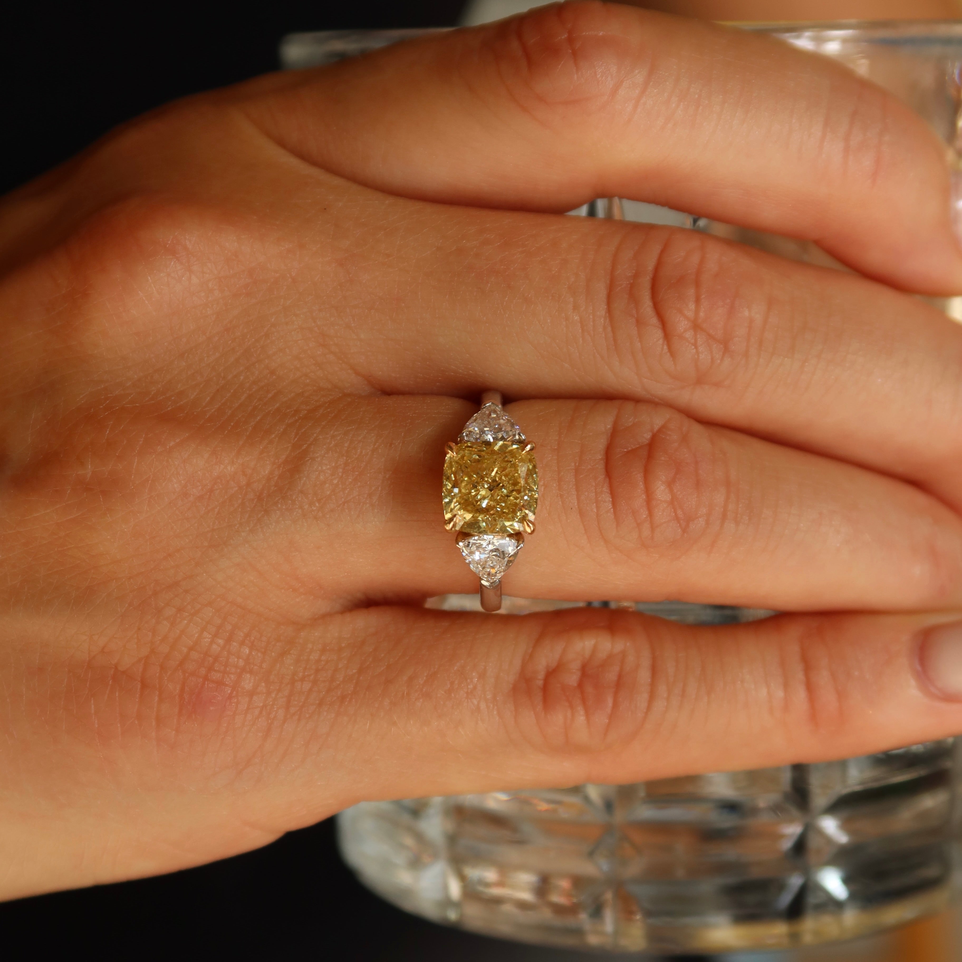 3.01 Ct Yellow Cushion Lab-Grown Diamond Ring